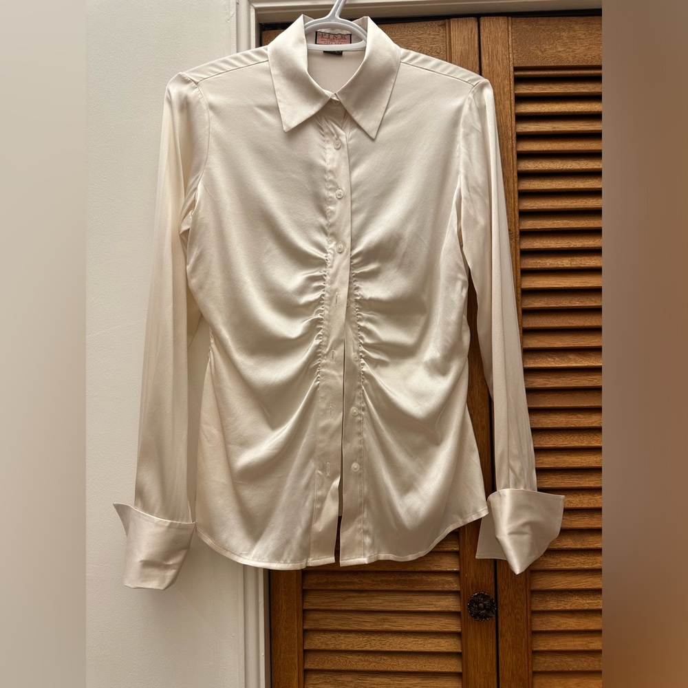 Thomas Pink Jermyn Street US 6 Beige Silk Ruched Blouse
